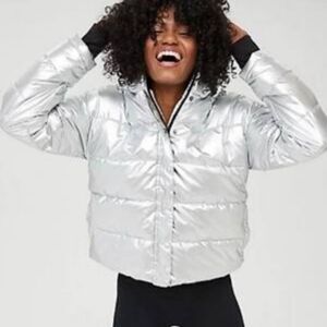 Offline Aerie Women's Silver Sherpa Lined Hooded Puffer Coat Jacket X-Small XS